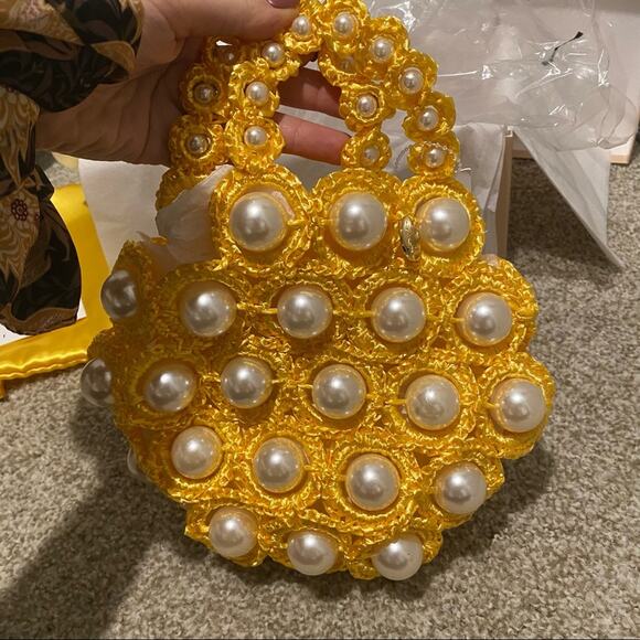 ALAMEDA TURQUESA Hana Woven Pearl Handbag Bag Yellow Handmade Portugal - Picture 3 of 9